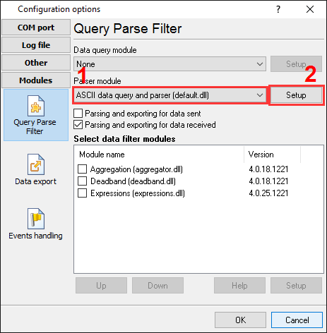 Weight data logger. The data parser plug-in setup