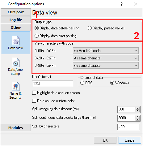 Serial data acquisition. Serial data view setup