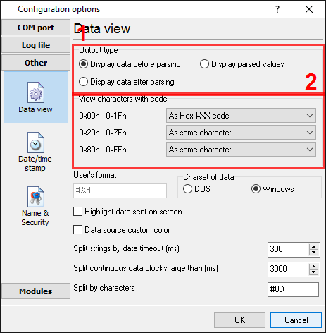 Serial port data aggregation. Data view setup