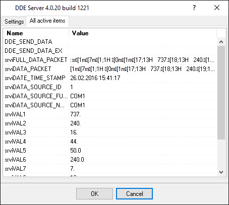 Data logger. DDE server window