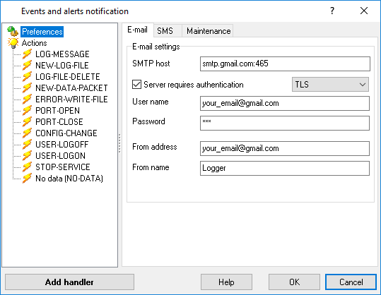 Configuring connection with an SMTP server