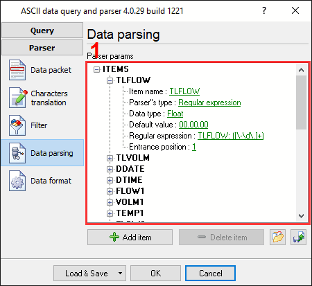 Serial port data and Excel. Parser items