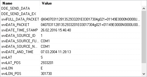 GPS data logger. The DDE server window