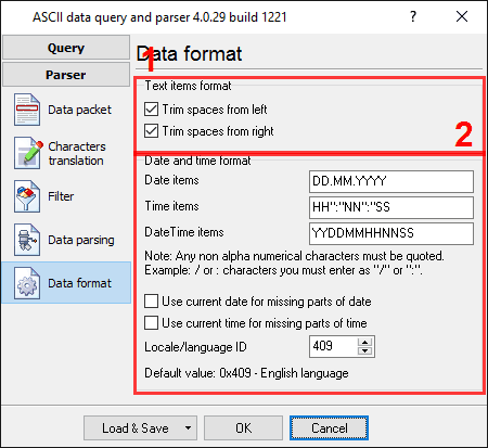 GPS data logger. Format of items