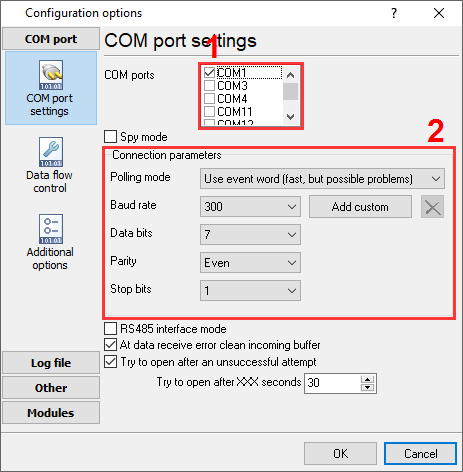 COM Port settings