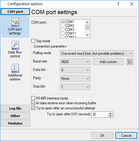 COM Port settings