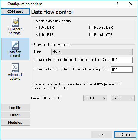 Hardware flow control settings