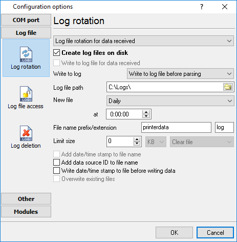 Log file settings