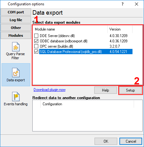 Selecting the data export plugin