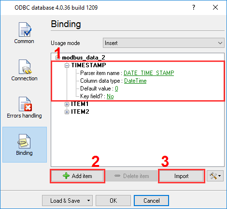 Configuring the data export plug-in. Binding.