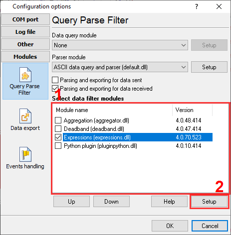 Selecting the filter plugin for postprocessing