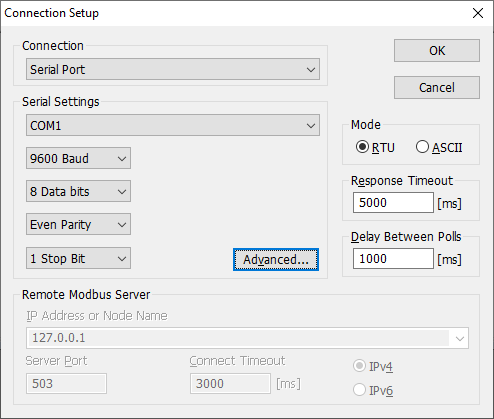 MODBUS Poll Connection Setup