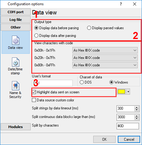 Configuring the data display mode