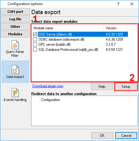 Selecting the data export module