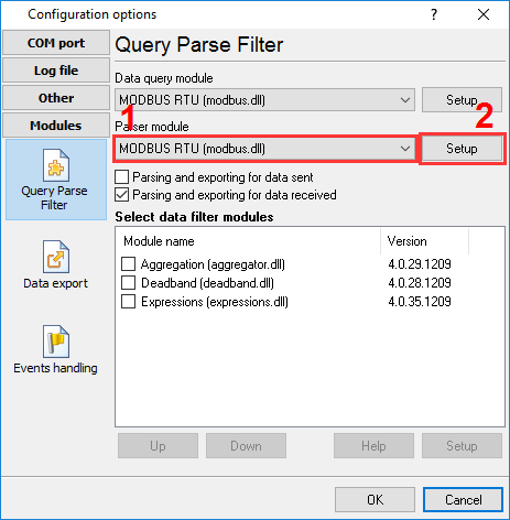 Selecting the data query and parser module