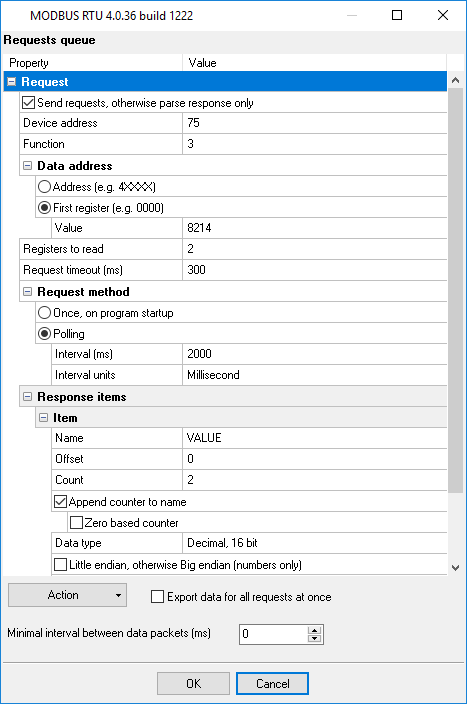 Basic MODBUS query settings