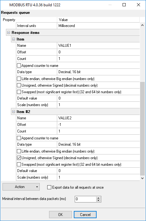 MODBUS response items