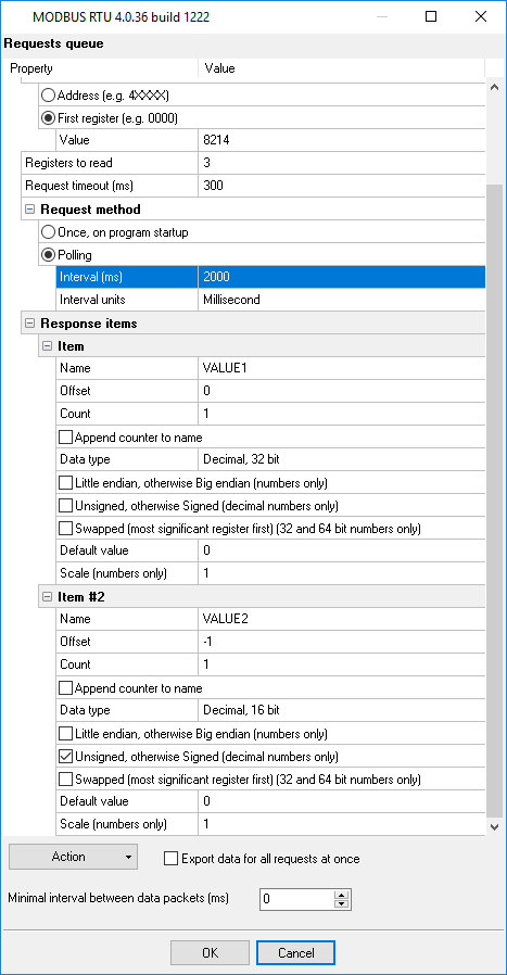 MODBUS response settings