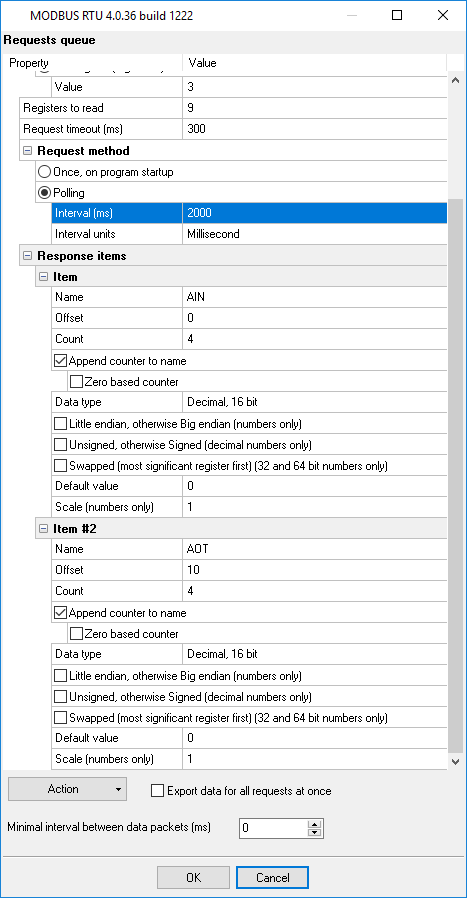 Request and response settings