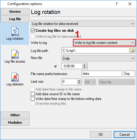 Log file settings