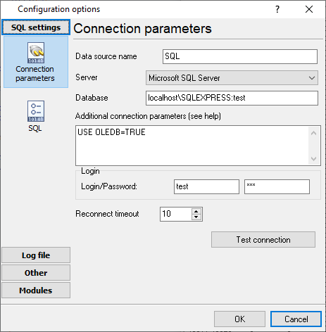 Database connection settings