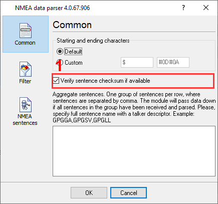 NMEA parser: Common settings