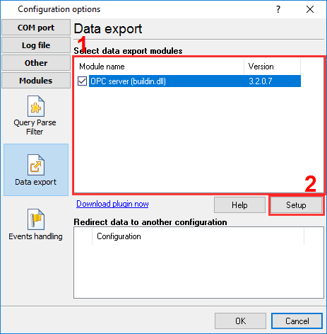 Enabling the OPC server for RS232 data