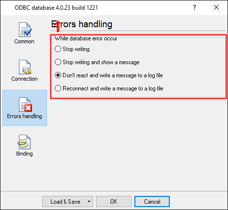 MS SQL 2000 export. ODBC database data logger. Error handling