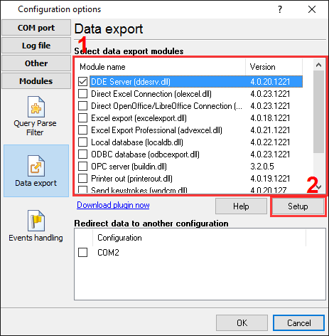 Weight data logger. Data export plug-ins setup