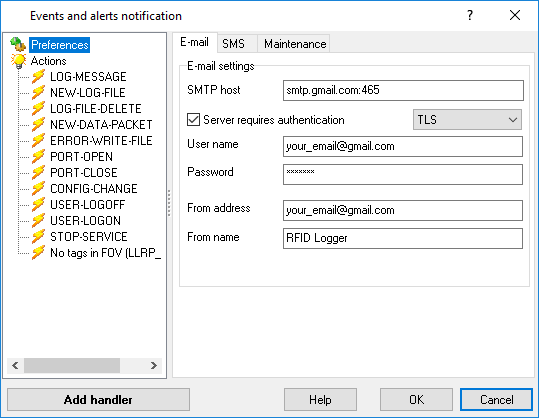 Configuring the SMTP server parameters
