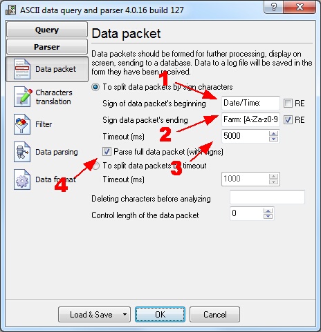 The parser configuration window