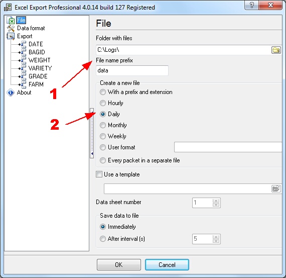 Excel file settings