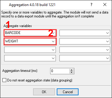 COM1 (barcode scanner). The Aggregator plug-in window