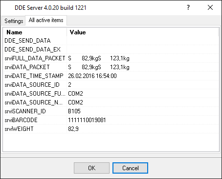 COM1 (barcode scanner). The DDE server window