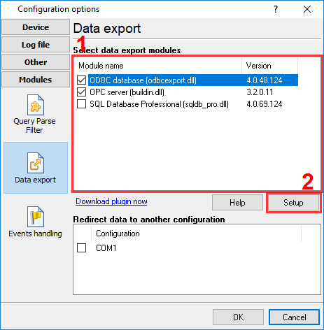 Selecting a data export module