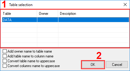 Importing table structure