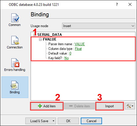 Export to MS Access. ODBC database data logger. Binding