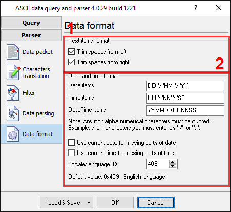 Weight data logger. Format of items