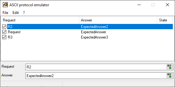 ASCII protocol simulator plugin window