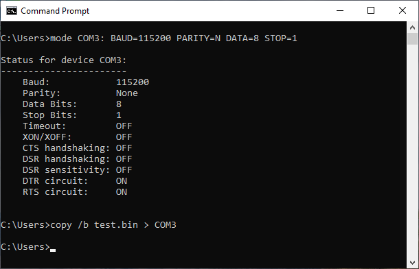 Sending binary data from command line