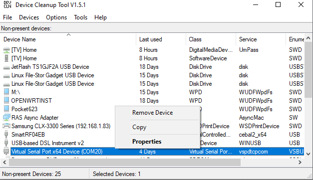 Device Cleanup Tool program window