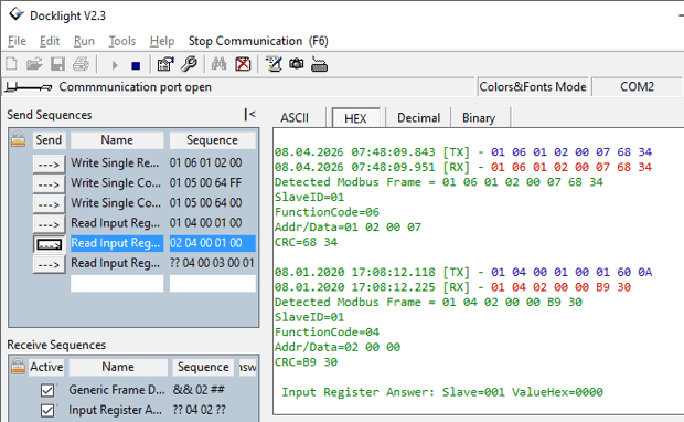 Docklight main window