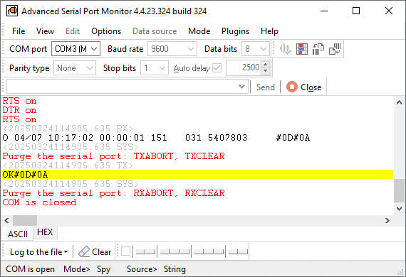 Data in the COM Port Scanner