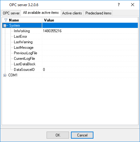 OPC server active items