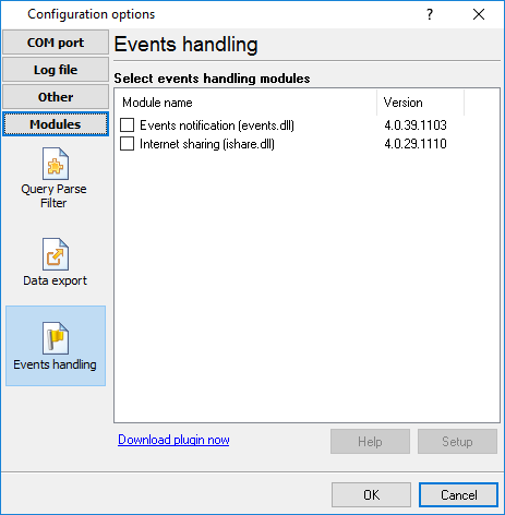 Activating events handling plugins