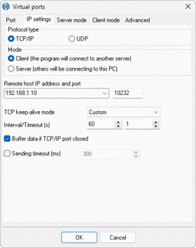 IP settings, client mode