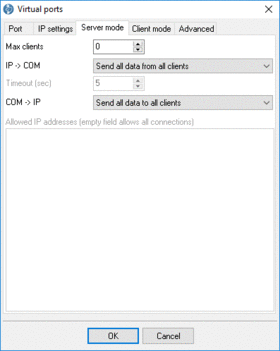 TCP server settings