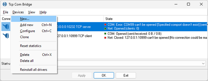 Devices menu of the main window with Reinstall all drivers