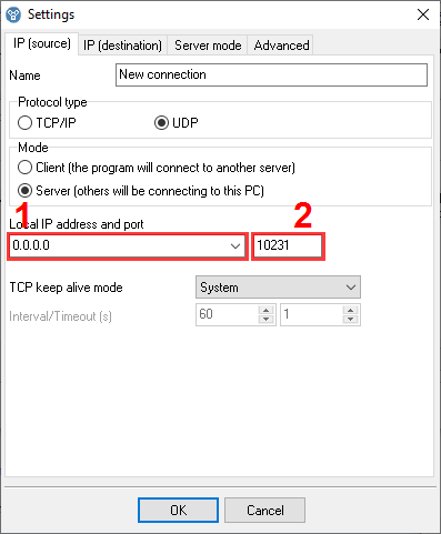 UDP incoming port settings