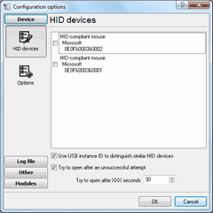 USB HID Logger. Device selection